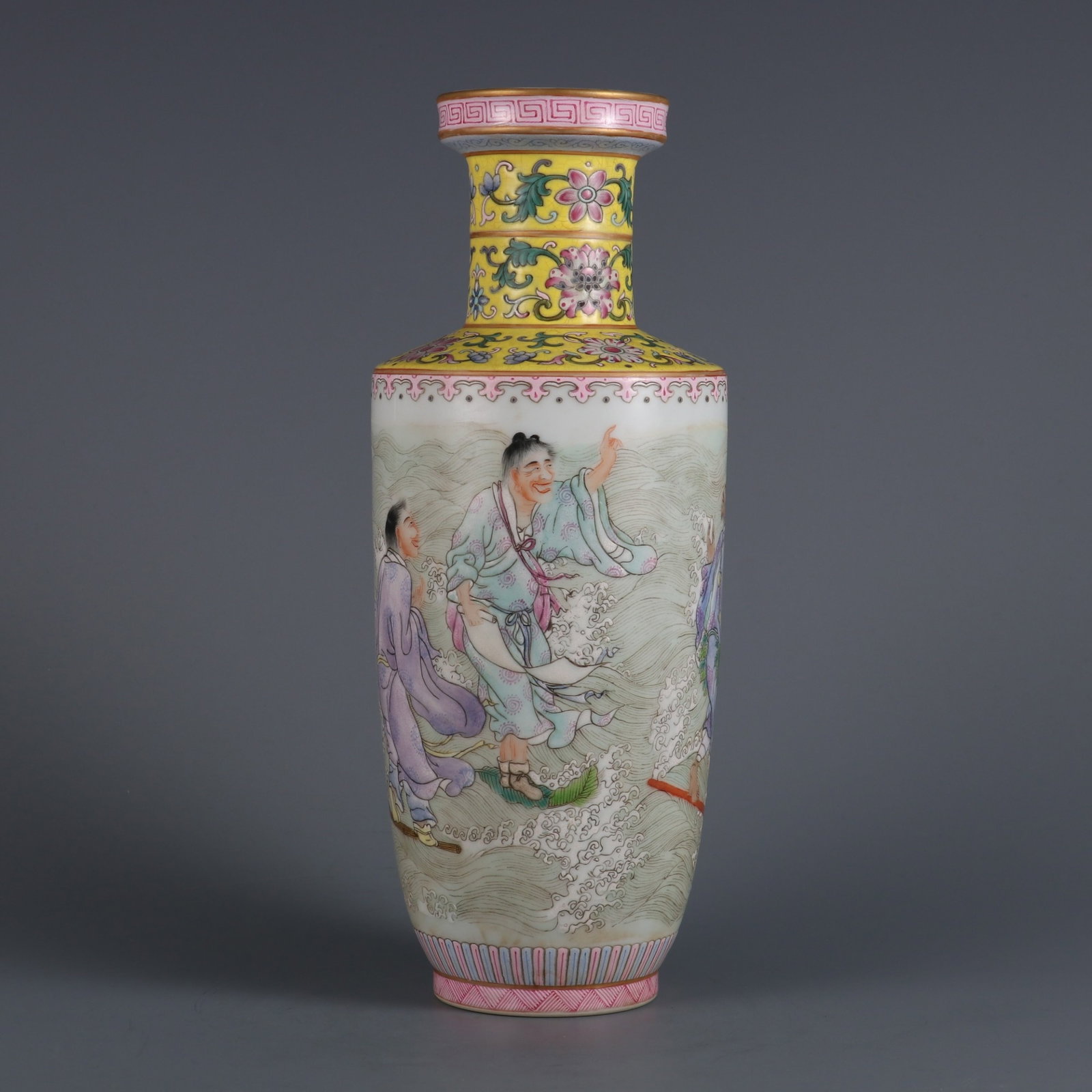 An Exquisite famille rose four immortals crossing the sea mallet vase, (1 of 9)