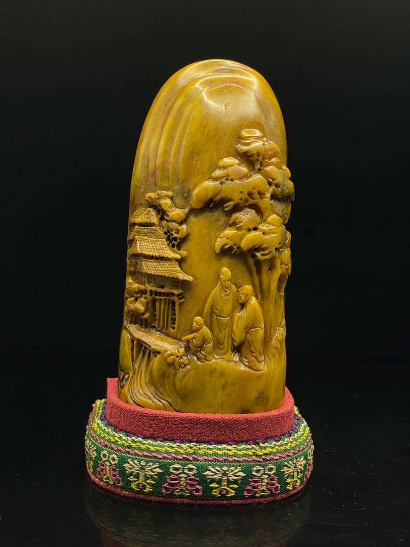 A Fine Tianhuang Stone Free?Form Seal With High?Relief Landscape And Figures: A Fine Tianhuang Stone Free‑Form Seal With High‑Relief Landscape And Figures,Qing Dynasty Of China,With