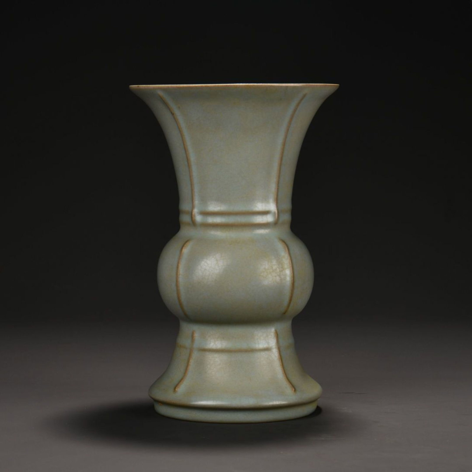 An Exquisite Ru Kiln Sky-Celadon Melon-Ribbed Gu Vase With Imperial Poems By Emperor Qianlong: An Exquisite Ru Kiln Sky-Celadon Melon-Ribbed Gu Vase With Imperial Poems By Emperor Qianlong,Song Dynasty