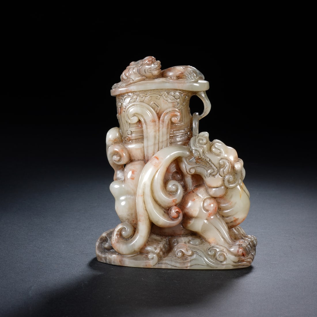 An Exquisite Rose Quartz Ornament Featuring Chilong Dragon Bearing Zun Vessel: An Exquisite Rose Quartz Ornament Featuring Chilong Dragon Bearing Zun Vessel,Qing Dynasty,China. Dimensions:3.3inx1.2inx3.9in.