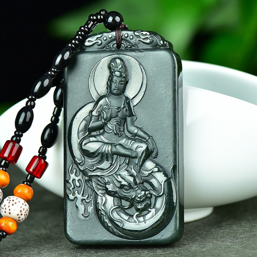 An Exquisite Sapphire Landscape and Avalokitesvara Pattern Pendant: An Exquisite Sapphire Landscape and Avalokitesvara Pattern Pendant,Size:38mmx67mm 寓意:吉祥 普度众生 保平安