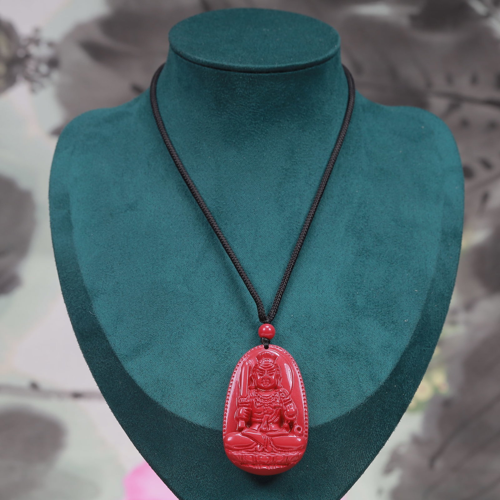 An Exquisite Cinnabar Statue of Manjusri Pendant: An Exquisite Cinnabar Statue of Manjusri Pendant, Size:3cmx5cm, Weight:41g 朱砂文殊菩萨佛像挂件