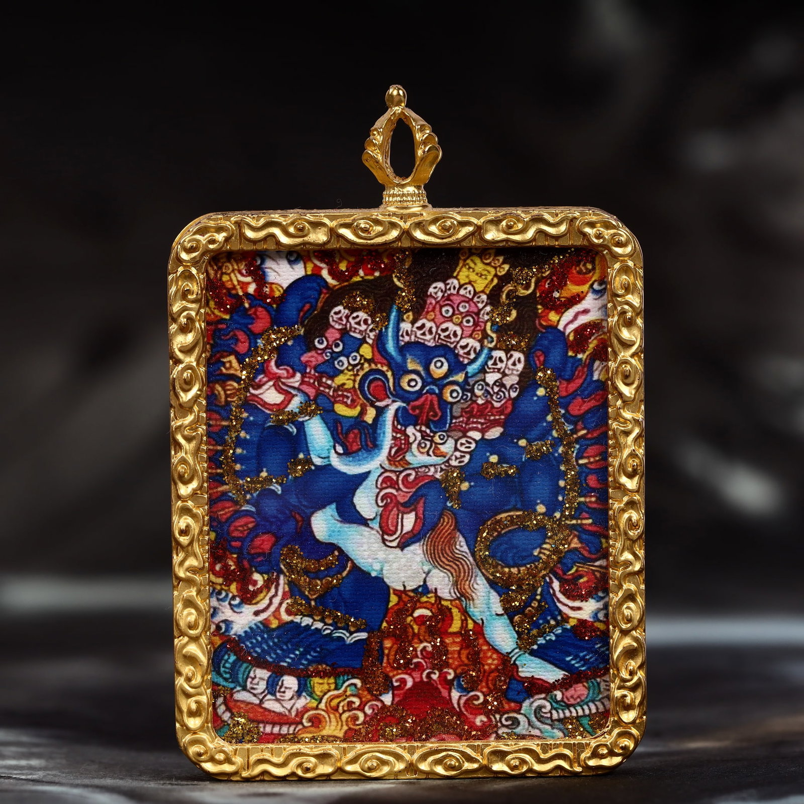 An Exquisite Painted Color Statue of Yamantaka Tangka: An Exquisite Painted Color Statue of Yamantaka Tangka,Size:5cmx7cm 彩绘大威德金刚像唐卡