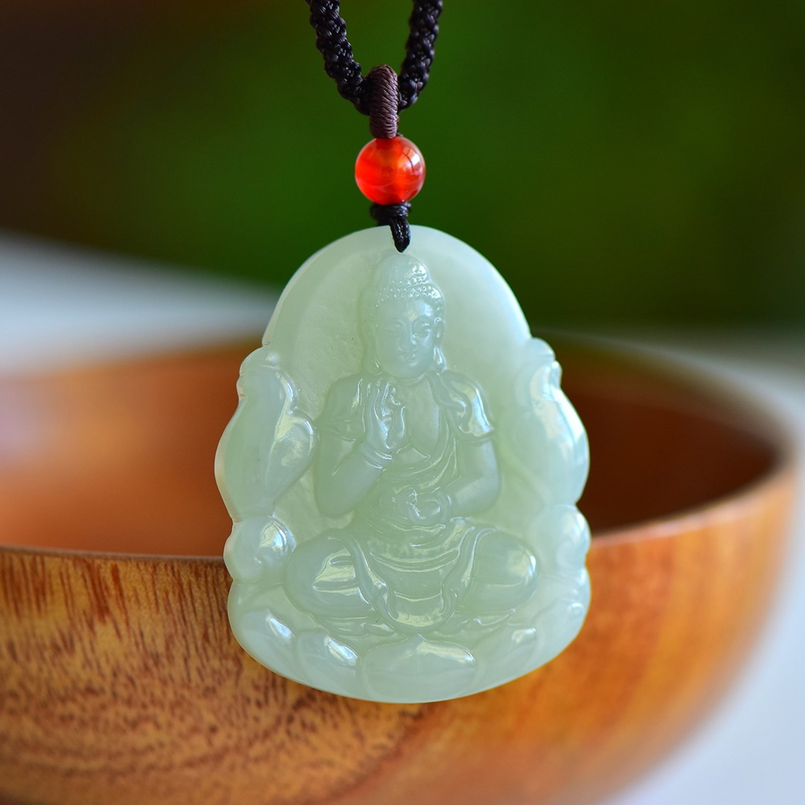 An Exquisite Greenish Jade Bodhisattva and Pig Pattern Pendant: An Exquisite Greenish Jade Bodhisattva and Pig Pattern Pendant,Size:44mmx34mmx8mm