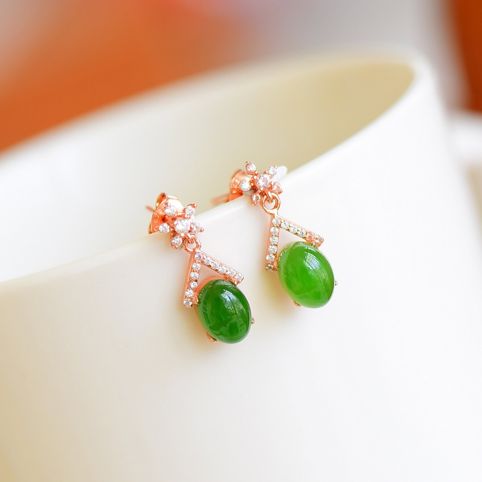 A Pair of Exquisite Sterling Silver-Gold Plated Inlaid Jasper Earrings,Inlaid Diamond: A Pair of Exquisite Sterling Silver-Gold Plated Inlaid Jasper Earrings,Inlaid Diamond,Size:6mmx8mm