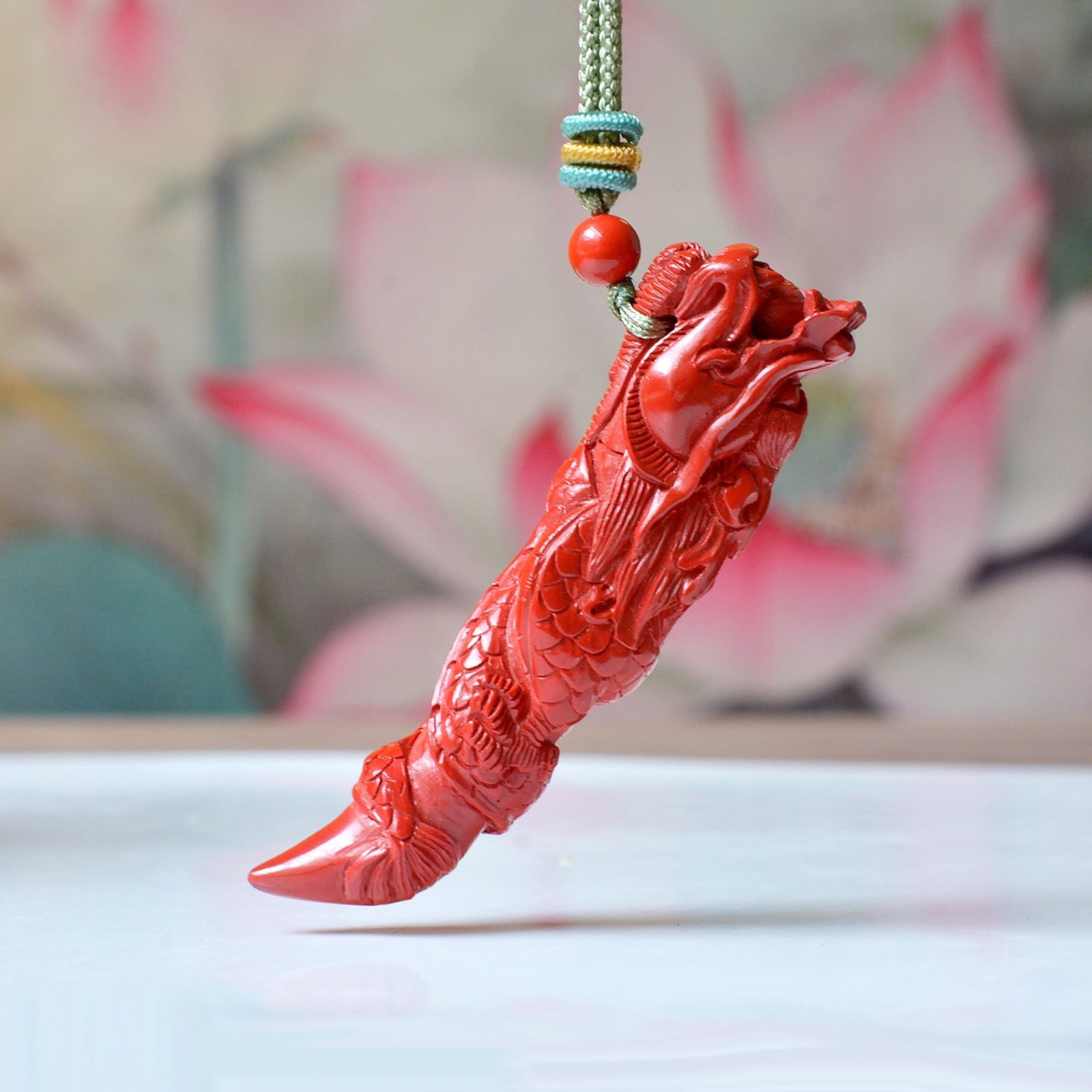 An Exquisite Cinnabar Dragon Pendant: An Exquisite Cinnabar Dragon Pendant,Size:17mmx67mm (寓意)吉祥招财喜庆、驱邪避凶 朱砂龙挂件