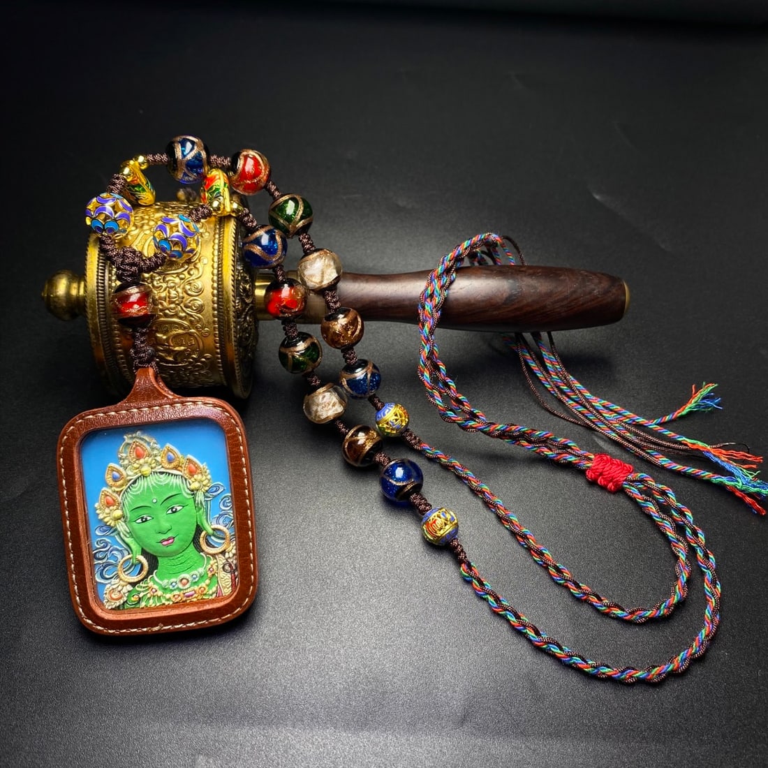 An Exquisite Tara Tangka Pendant: An Exquisite Tara Tangka Pendant,Size:56mmx45mmx9mm 度母像唐卡挂件