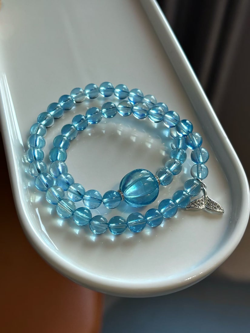 An Exquisite Aquamarine Bracelets: An Exquisite Aquamarine Bracelets,Size:7.4mm,Weight:30g 海蓝宝手串