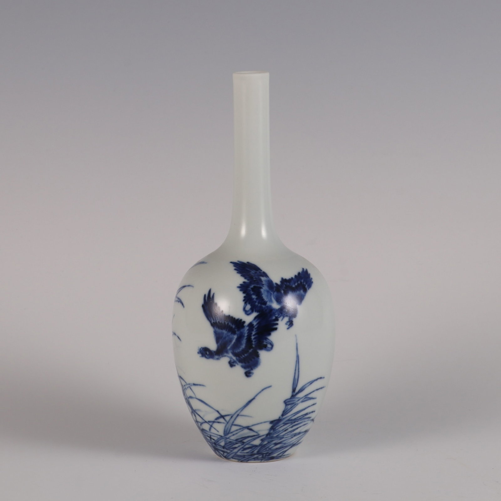 An Exquisite blue and white reed and wild geese gall-bladder shaped vase, (1 of 8)