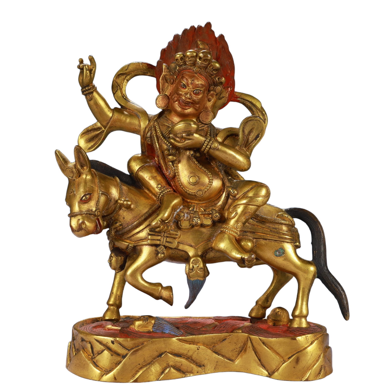 A Solemn Gilt Bronze Statue of Mammon Rides the Horse: A Solemn Gilt Bronze Statue of Mammon Rides the Horse,Qing Dynasty, China,Size:5.9inx2.8inx8.3in,Weight:2150g 铜鎏金骑马财神像,中国清&