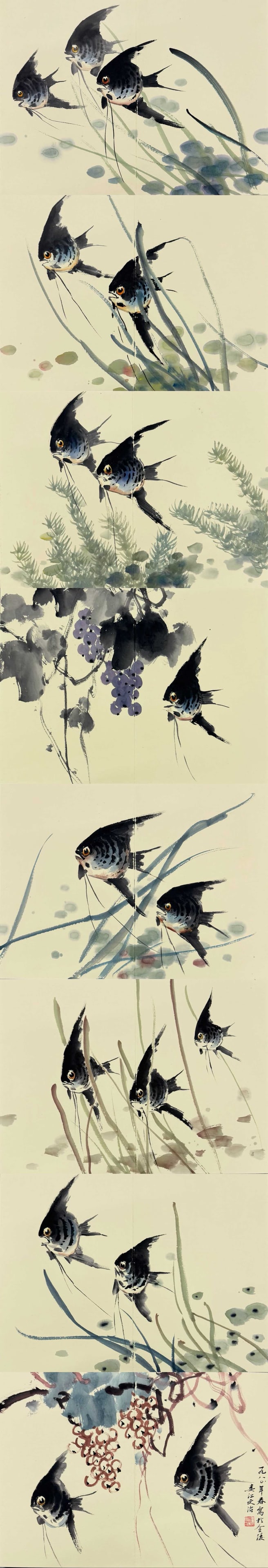 A Chinese Album Ink Painting of Hornwort on Paper,Song Wenzhi (1 of 10)