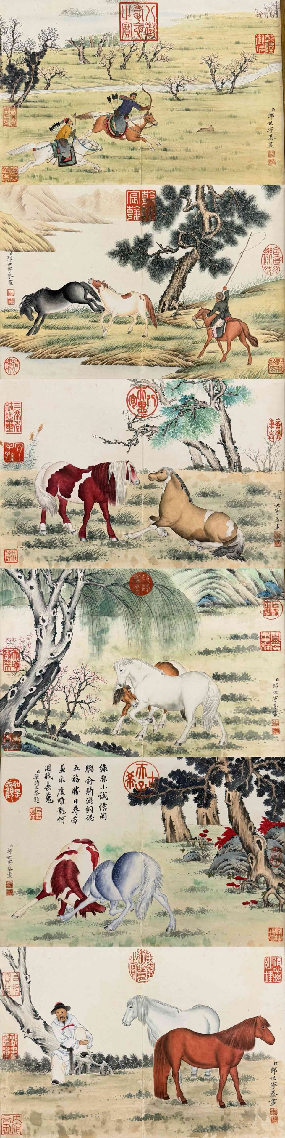 A Chinese Album Ink Painting of Horse on Paper,Lang Shining: A Chinese Album Ink Painting of Horse on Paper,Lang Shining,Size:13.8inx9.4in*6一本中国水墨骏马图画册,郎世宁