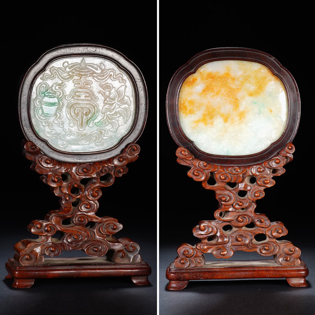 An Exquisite Jadeite Relief Table Screen With Longevity Pattern (1 of 9)