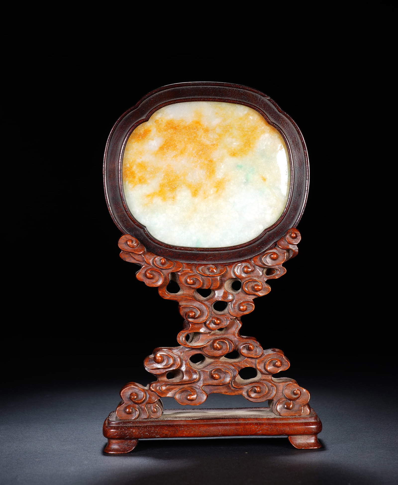 An Exquisite Jadeite Relief Table Screen With Longevity Pattern - 7