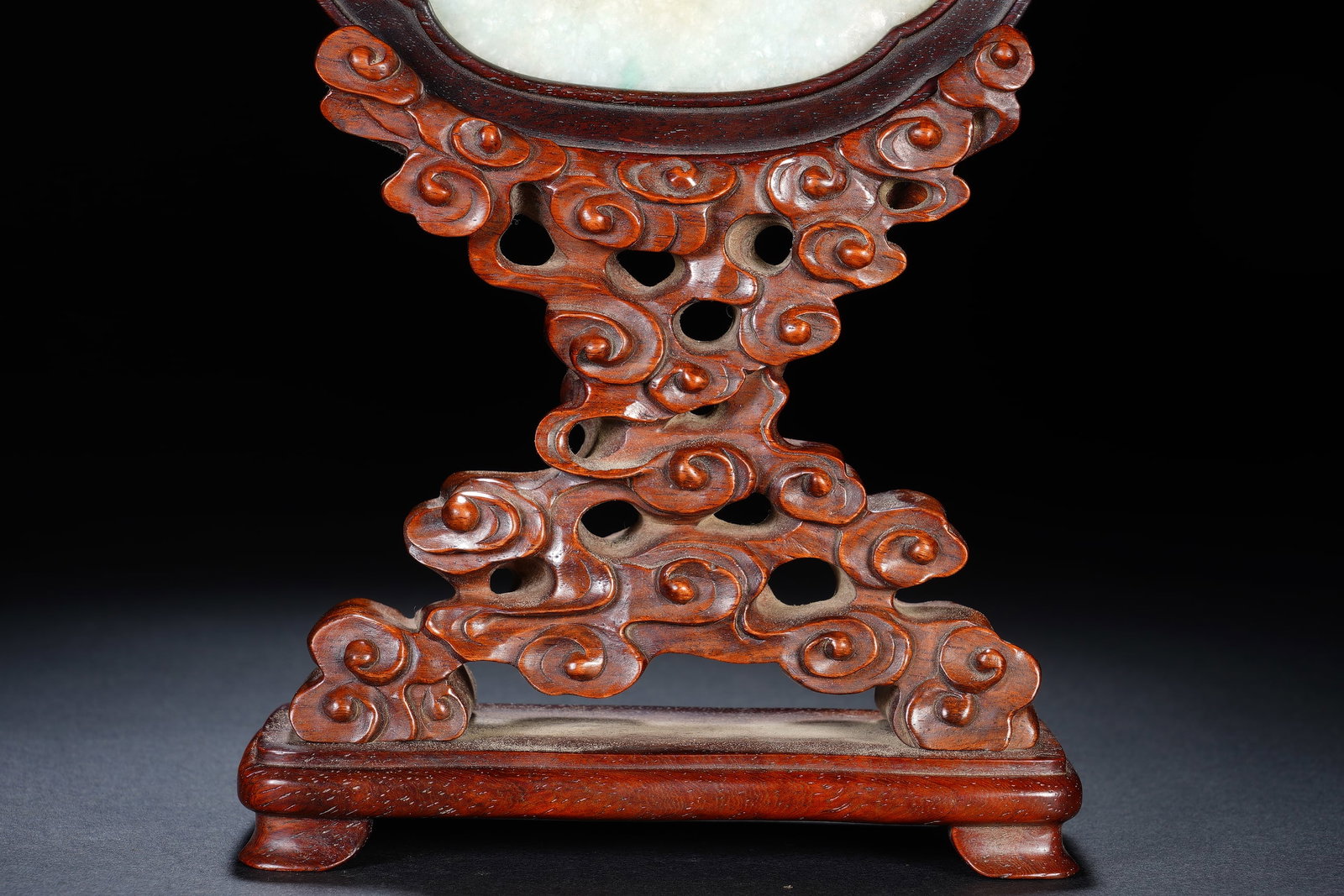 An Exquisite Jadeite Relief Table Screen With Longevity Pattern - 9