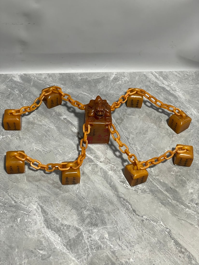 A Fine Set Of Tianhuang Stone Nine?Linked Auspicious?Beast Chain Seals: A Fine Set Of Tianhuang Stone Nine‑Linked Auspicious‑Beast Chain Seals,Qing Dynasty Of China,With