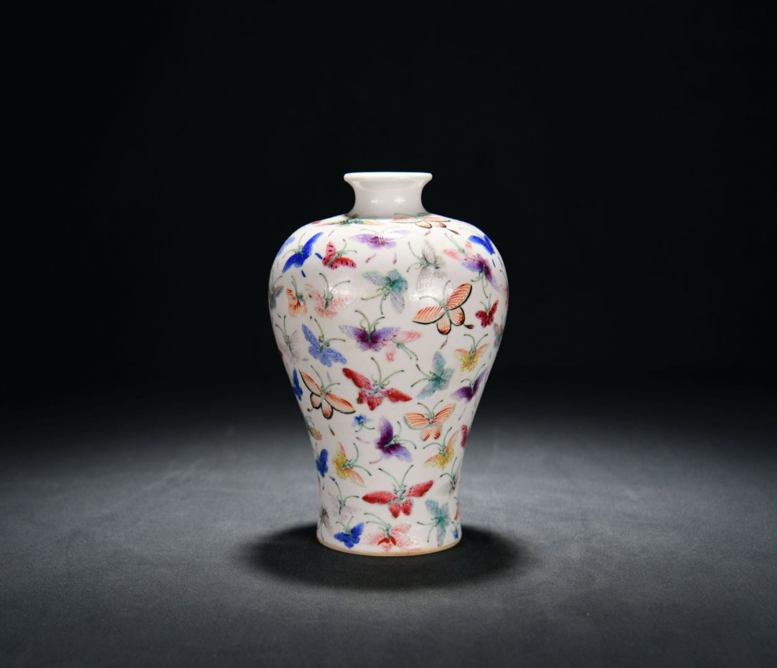 An Exquisite Famille Rose Plum Vase With White Butterfly Patterns: An Exquisite Famille Rose Plum Vase With White Butterfly Patterns,Qing Dynasty China,Six-Character Guangxu