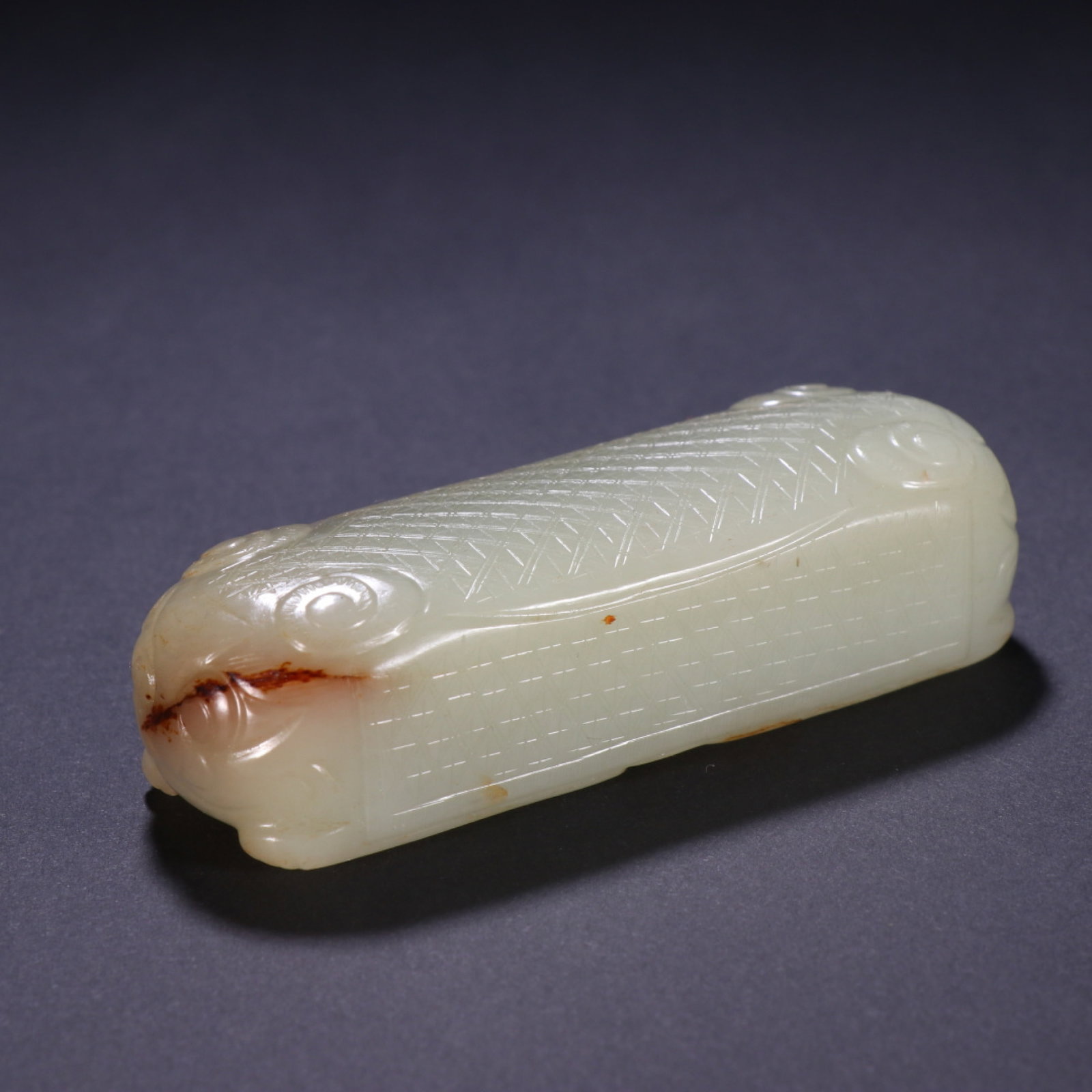 An Exquisite White Jade Auspicious Beast Paperweight: An Exquisite White Jade Auspicious Beast Paperweight,China Qing Dynasty,Dimensions:1inx3.5in,Weight:170g,白玉瑞兽镇纸,中国清代