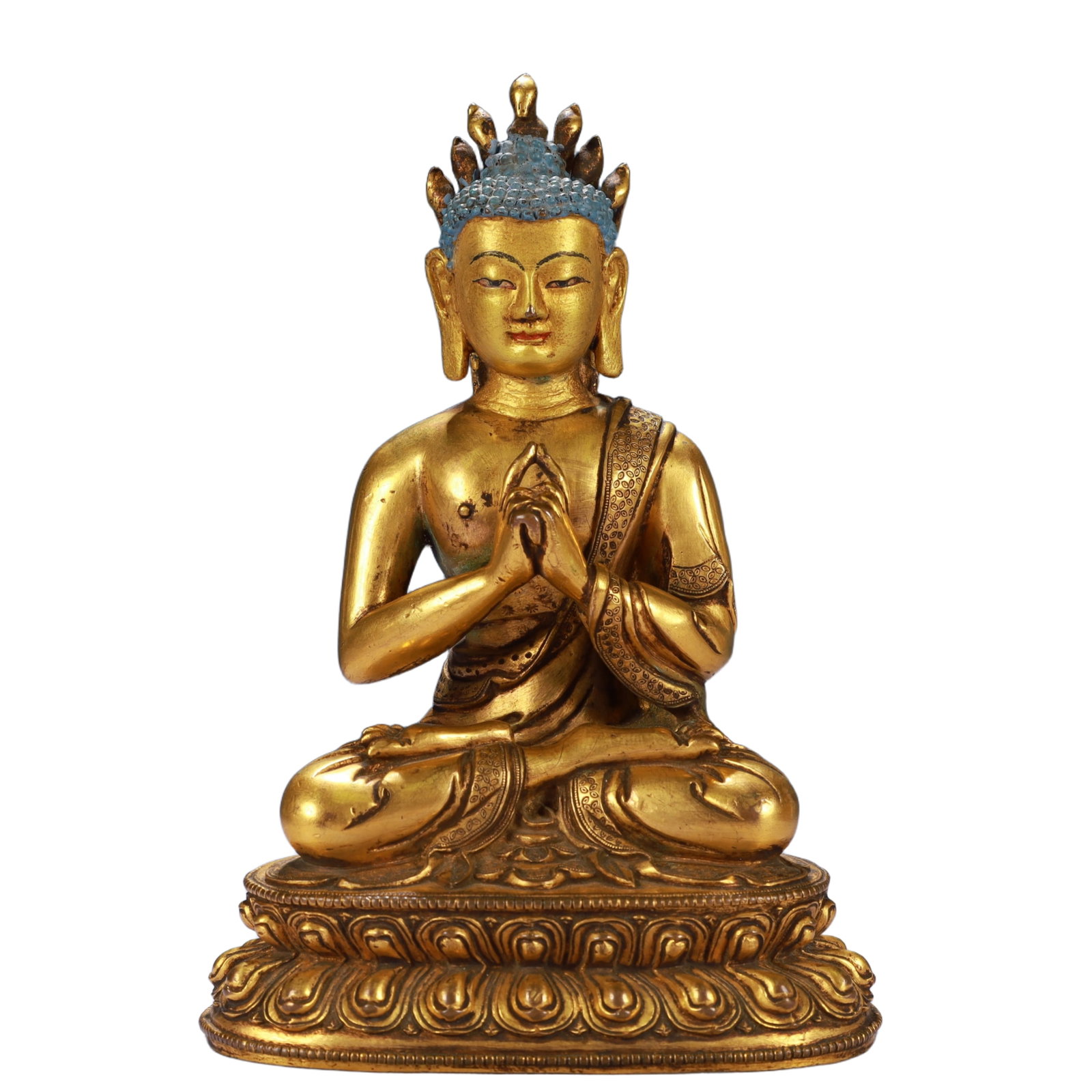 A Solemn Gilt Bronze Statue of Bodhisattva: A Solemn Gilt Bronze Statue of Bodhisattva,Qing Dynasty, China,Size:4.7inx2.8inx7.1in,Weight:1300g 铜鎏金菩萨像,中国清代