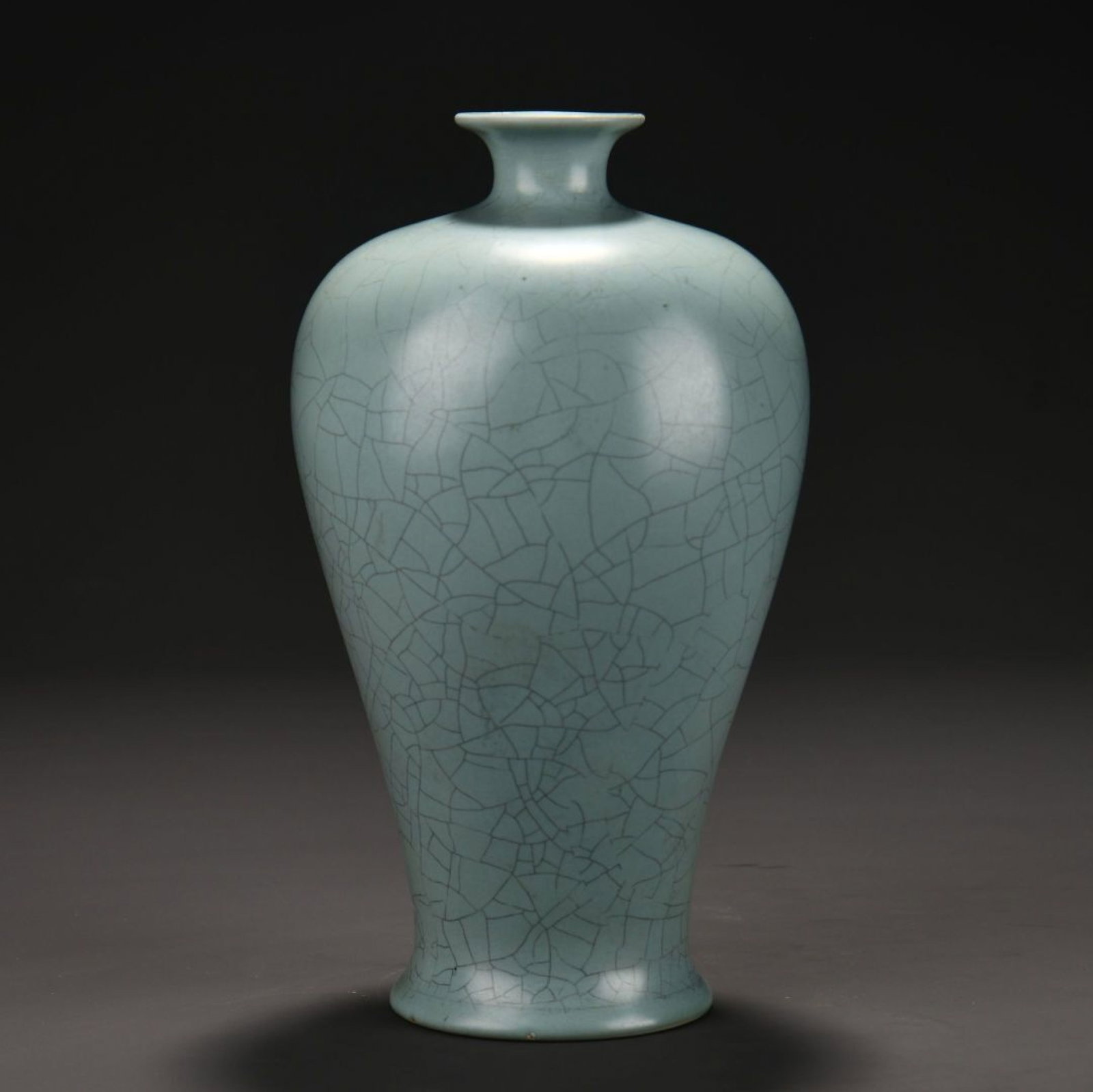 An Exquisite Ru Kiln Sky-Celadon Crackle Plum Vase With Imperial Poems By Emperor Qianlong: An Exquisite Ru Kiln Sky-Celadon Crackle Plum Vase With Imperial Poems By Emperor Qianlong,Song Dynasty China,Dimensions:9.1inx5.1in,汝窑天青釉开片梅