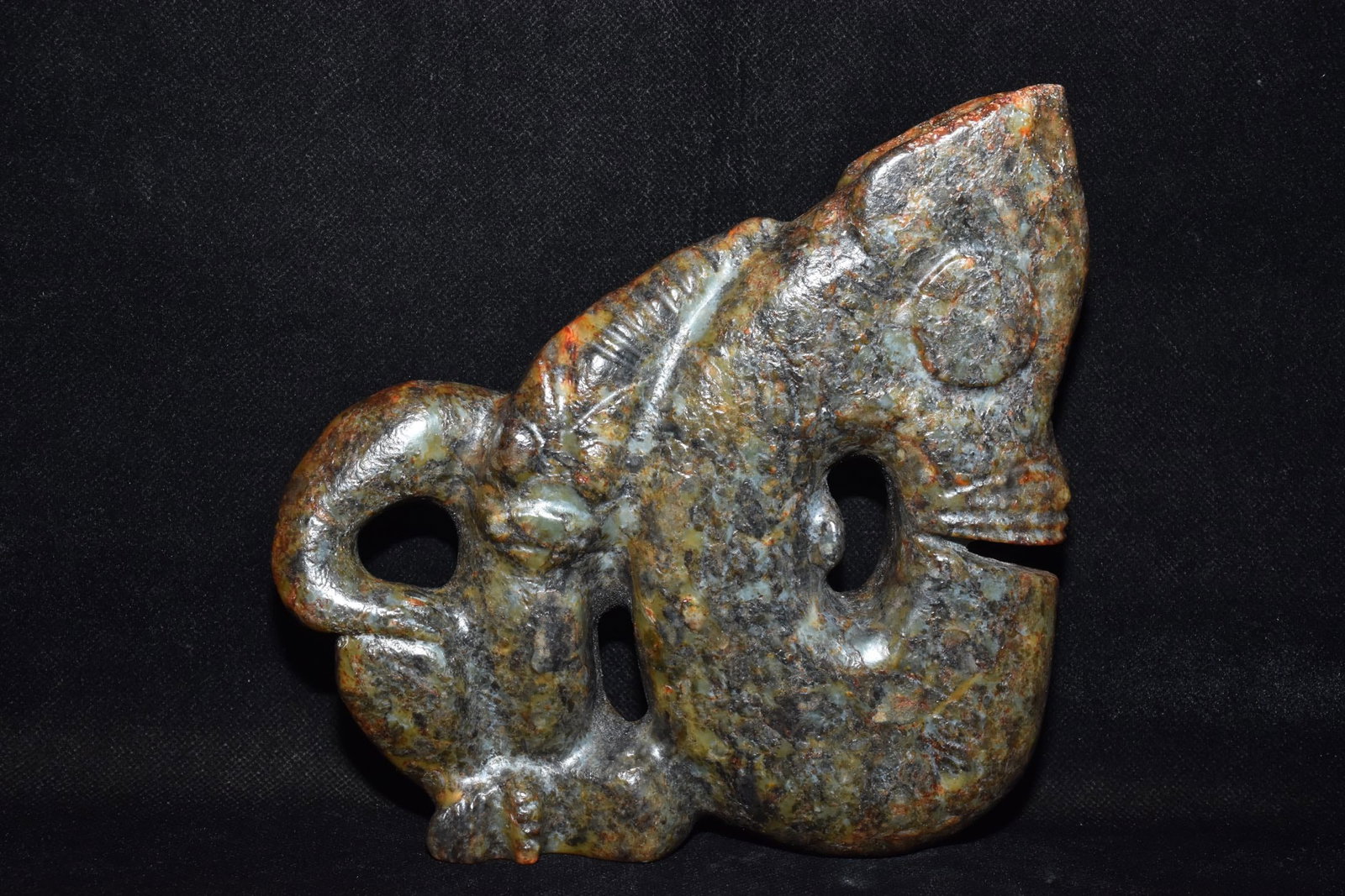 A Fine White Jade Pig?Dragon Ornament Attached With Beast: A Fine White Jade Pig‑Dragon Ornament Attached With Beast,Hongshan Culture,Dimensions:7.5inx 6.9in,Weight:1490g,白玉猪龙附兽摆件,红山&