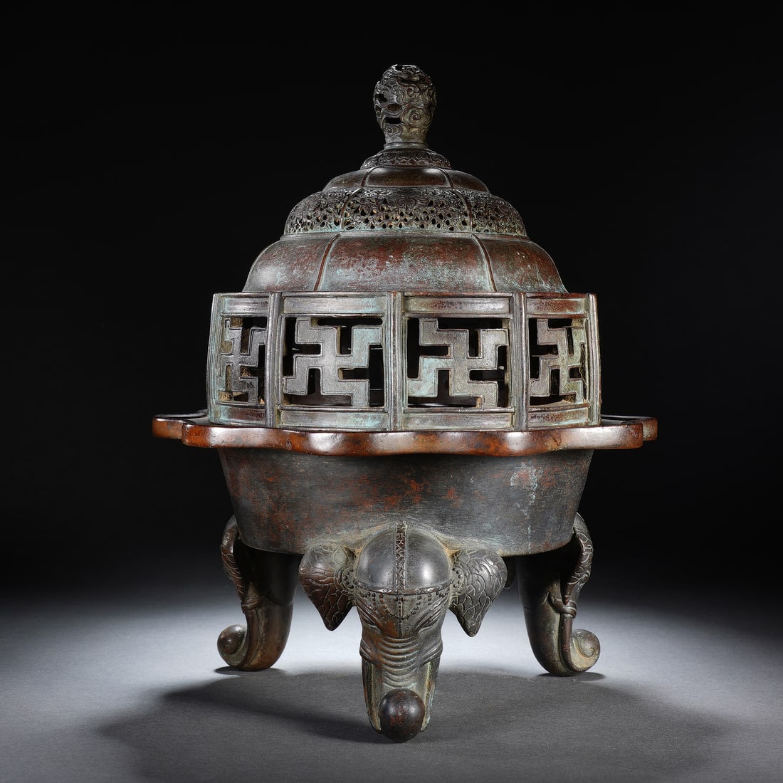 An Exquisite Bronze Incense Burner With Sanskrit Characters And Elephant Feet (1 of 10)