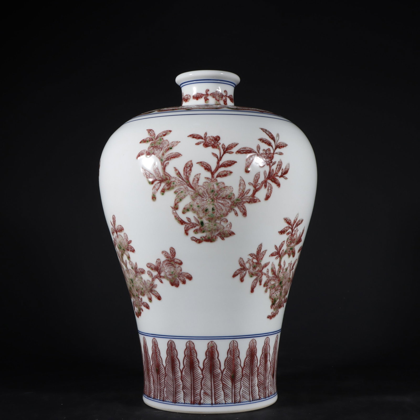An Exquisite Underglaze Red Vase Painted With Flower And Fruit Motifs: An Exquisite Underglaze Red Vase Painted With Flower And Fruit Motifs,Qing Dynasty,China,Yongzheng Six-character Mark,Size:12.2inx7.9in,釉里红花果纹梅瓶