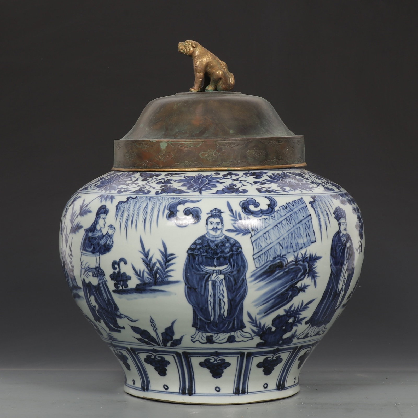 An Exquisite Blue And White Jar With Silver Lid And Human Figure Story Patterns (1 of 9)