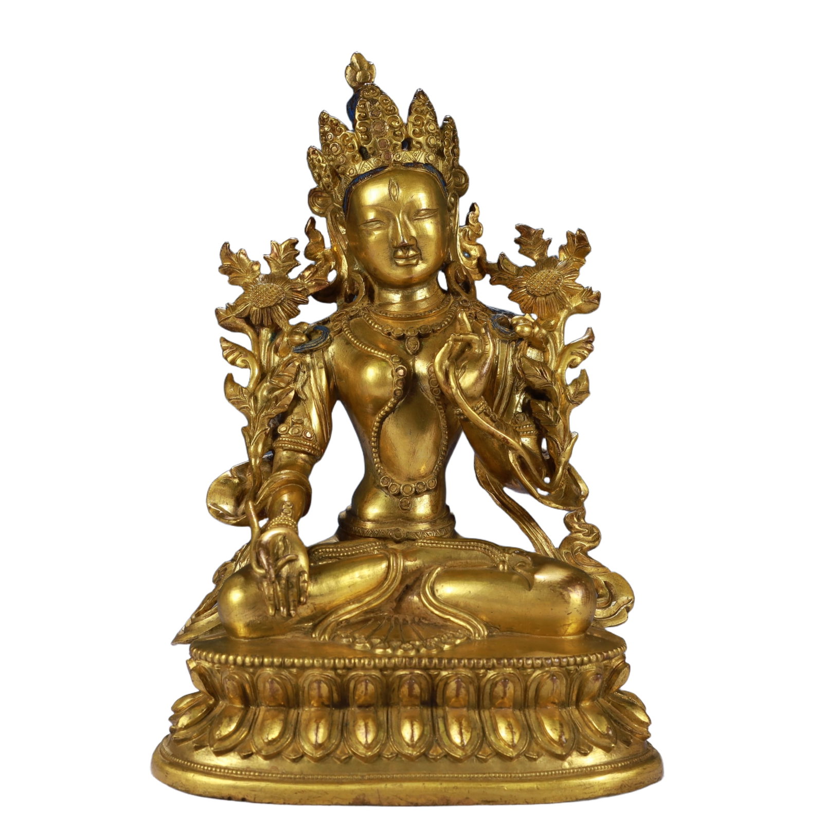 A Solemn Gilt Bronze Statue of Tara: A Solemn Gilt Bronze Statue of Tara,Qing Dynasty, China,Size:5.9inx3.9inx8.7in,Weight:2250g 铜鎏金度母像,中国清代