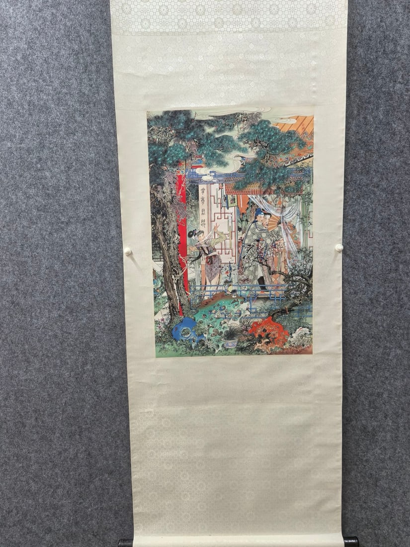 A Chinese Vertical Scroll Ink Painting of Character and Story on Paper,Hu Yefo (1 of 4)