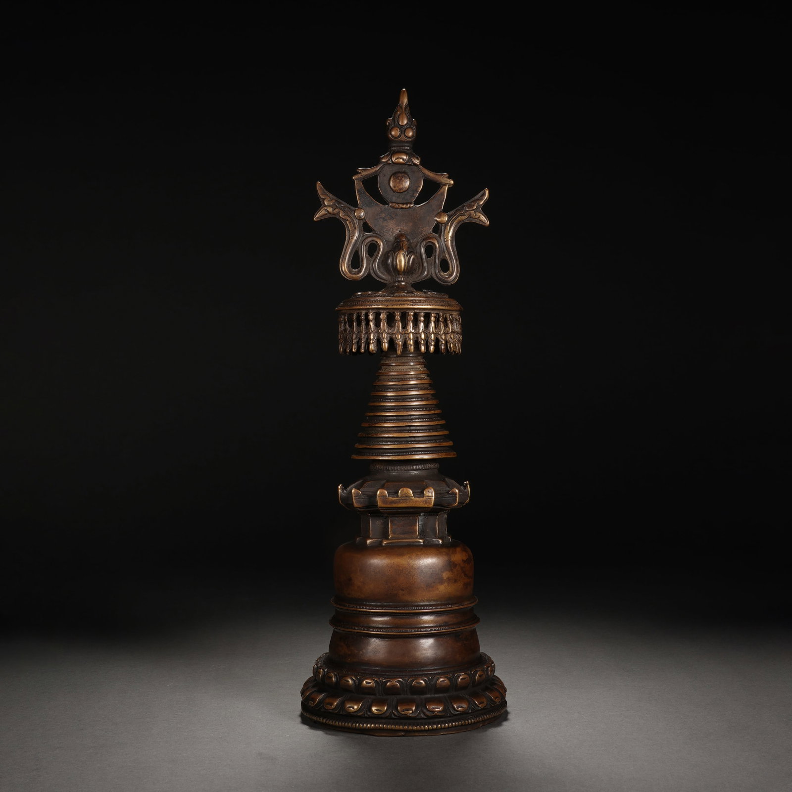 An Exquisite Alloy Copper Kadampa Stupa: An Exquisite Alloy Copper Kadampa Stupa,China,Qing Dynasty,Dimensions:3.5inx11.4in,Weight:927g,合金铜噶当塔,中国清代