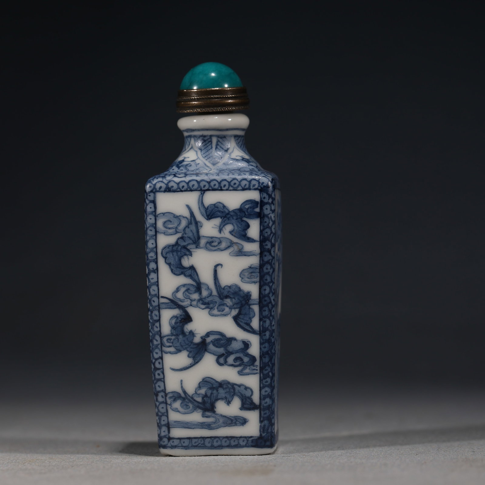 A Chinese Blue and White Porcelain Square Snuff Bottle with Birds and Antique Objects,Yongzheng Mark (1 of 7)