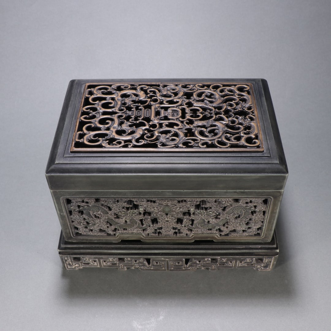 A Fine Multi?Layered Carved Songhua Stone Suite Inkstone With Dragon?Phoenix Motif And Poetic: A Fine Multi‑Layered Carved Songhua Stone Suite Inkstone With Dragon‑Phoenix Motif And Poetic Inscriptions,China,Qing Dynasty,Dimensions:8.3inx5.9in,松花石雕龙