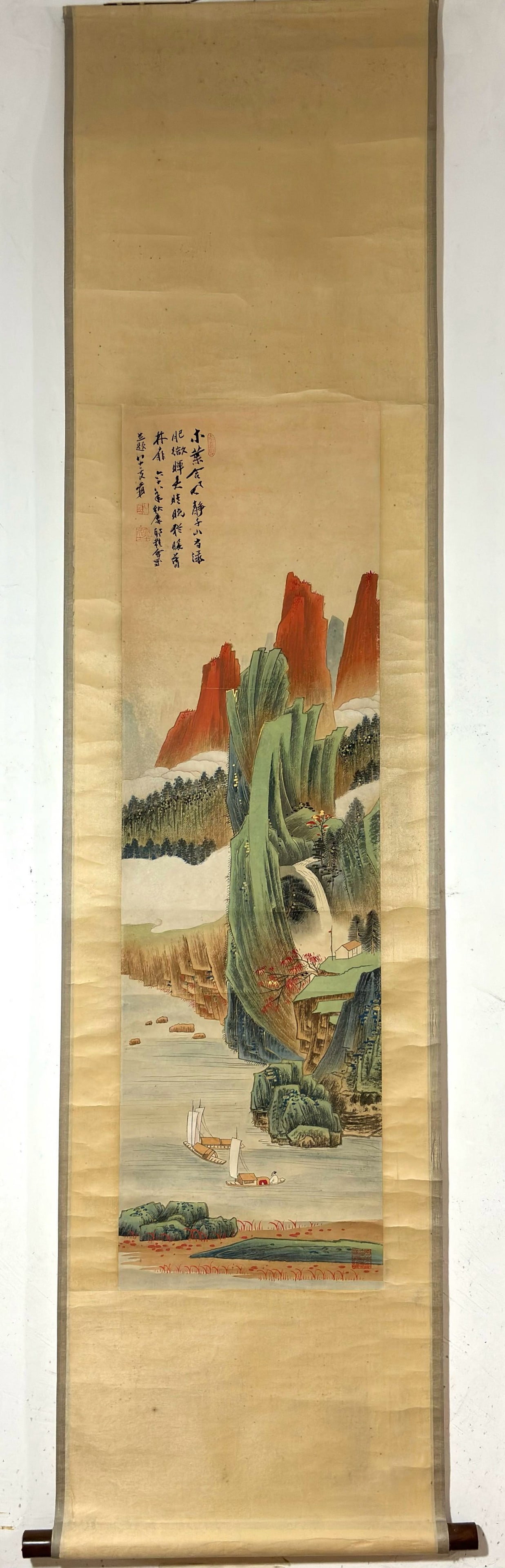 A ChineseInk?on?PaperHangingScroll,Blue?and?GreenLandscape: A ChineseInk‑on‑PaperHangingScroll,Blue‑and‑GreenLandscape,Zhang Daqian,Without frame