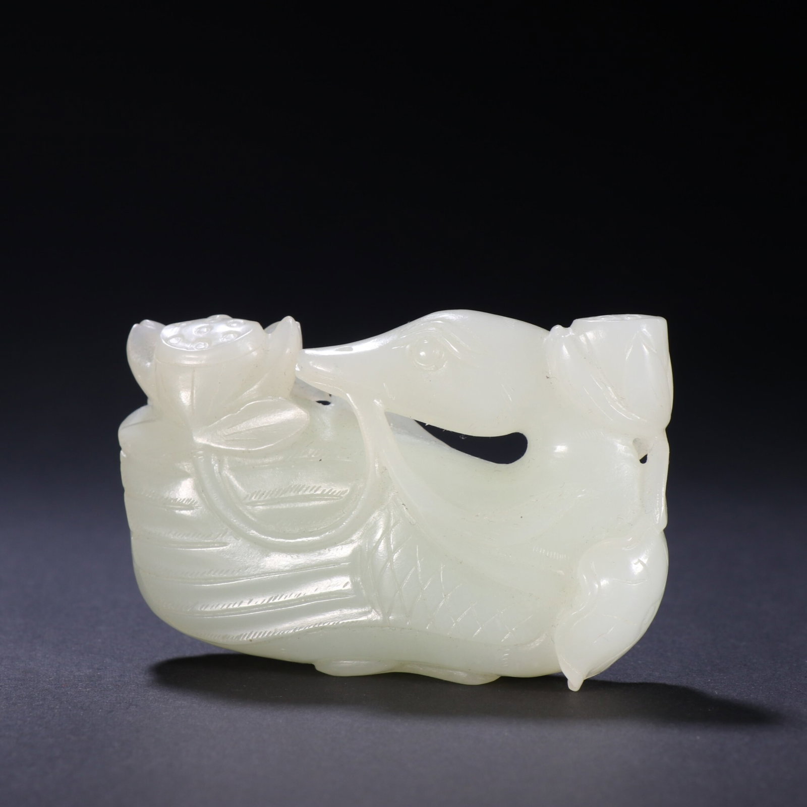 An Exquisite White Jade Hand Piece Of Swan Holding Lotus: An Exquisite White Jade Hand Piece Of Swan Holding Lotus,China Qing