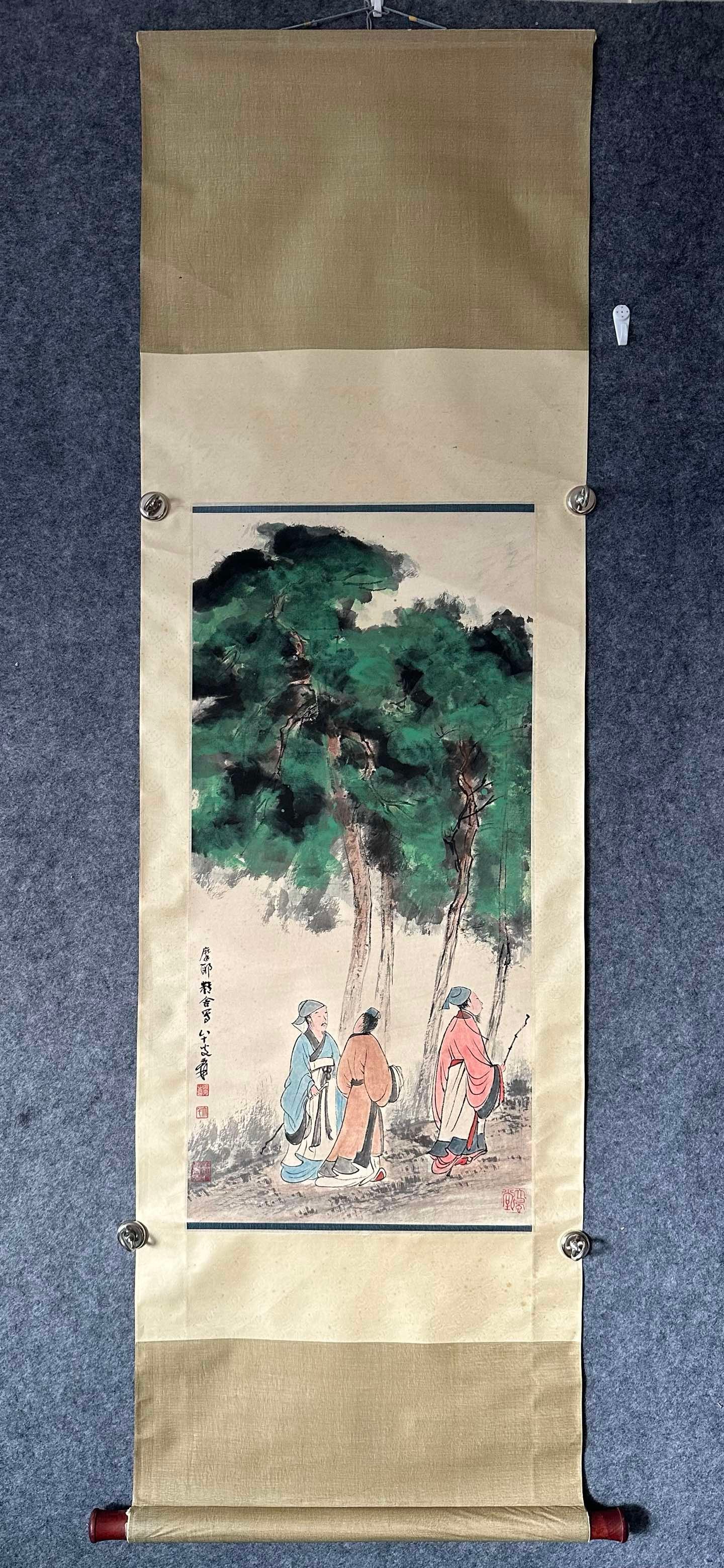 A Chinese Ink-on-Paper Hanging Scroll, Scholar Figure: A Chinese Ink-on-Paper Hanging Scroll, Scholar Figure,Zhang Daqian,Size:16.5inx34.4in,一副中国水墨高士图纸本立轴,张&