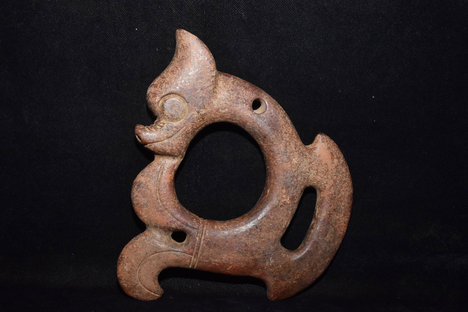 A Fine White Jade Ring?Body Hollow?Carved Dragon Ornament: A Fine White Jade Ring‑Body Hollow‑Carved Dragon Ornament,Hongshan Culture,Dimensions:7.5inx 7.9in,Weight:960g,白玉环身镂空龙佩,红