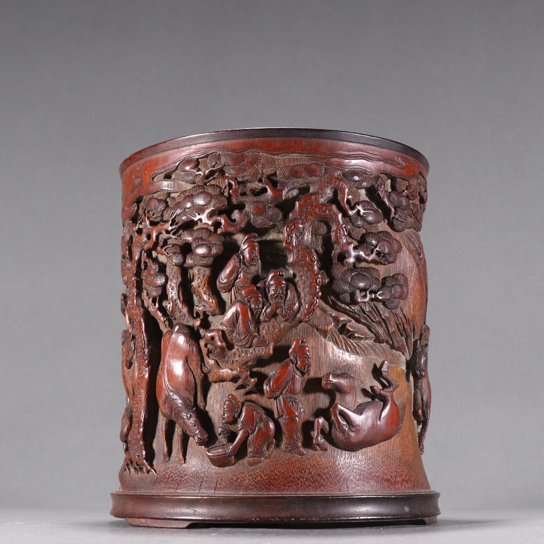 A Fine Bamboo?Carved Brush Pot With Landscape And Figure Motif (1 of 9)