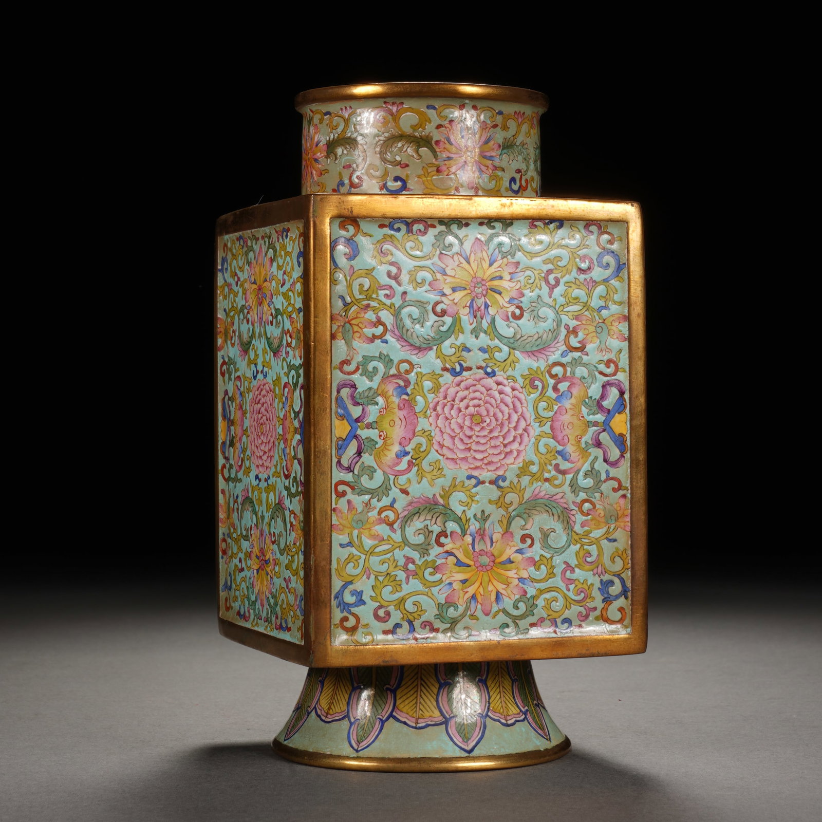 An Exquisite Cloisonne Cong-Shape Vase With Floral Patterns (1 of 9)