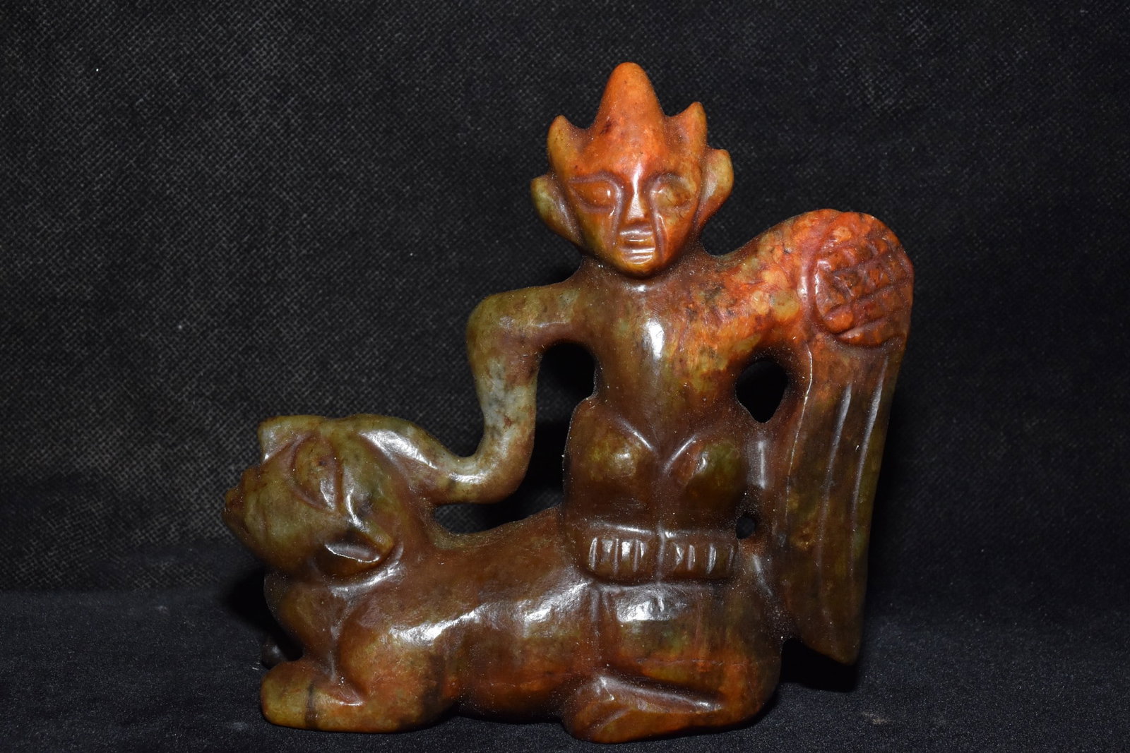 A Fine White Jade Ornament Of Deity Riding Beast: A Fine White Jade Ornament Of Deity Riding Beast,Hongshan Culture,Dimensions:5.3inx 5.5in,Weight:900g,白玉神人骑兽摆件,红山文化