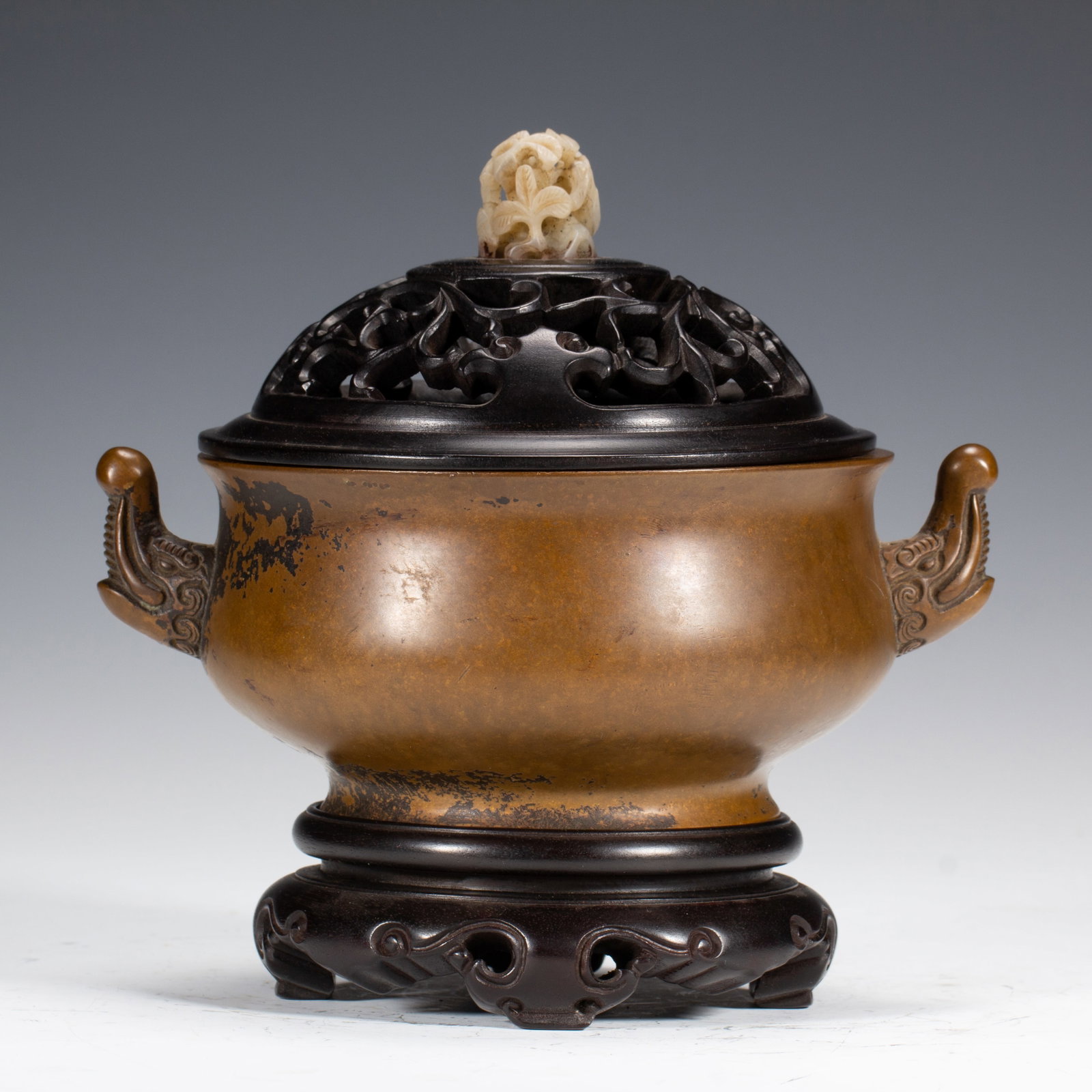 An Exquisite Copper Gui-Style Incense Burner With Beast Ears: An Exquisite Copper Gui-Style Incense Burner With Beast Ears,Qing Dynasty,China,With