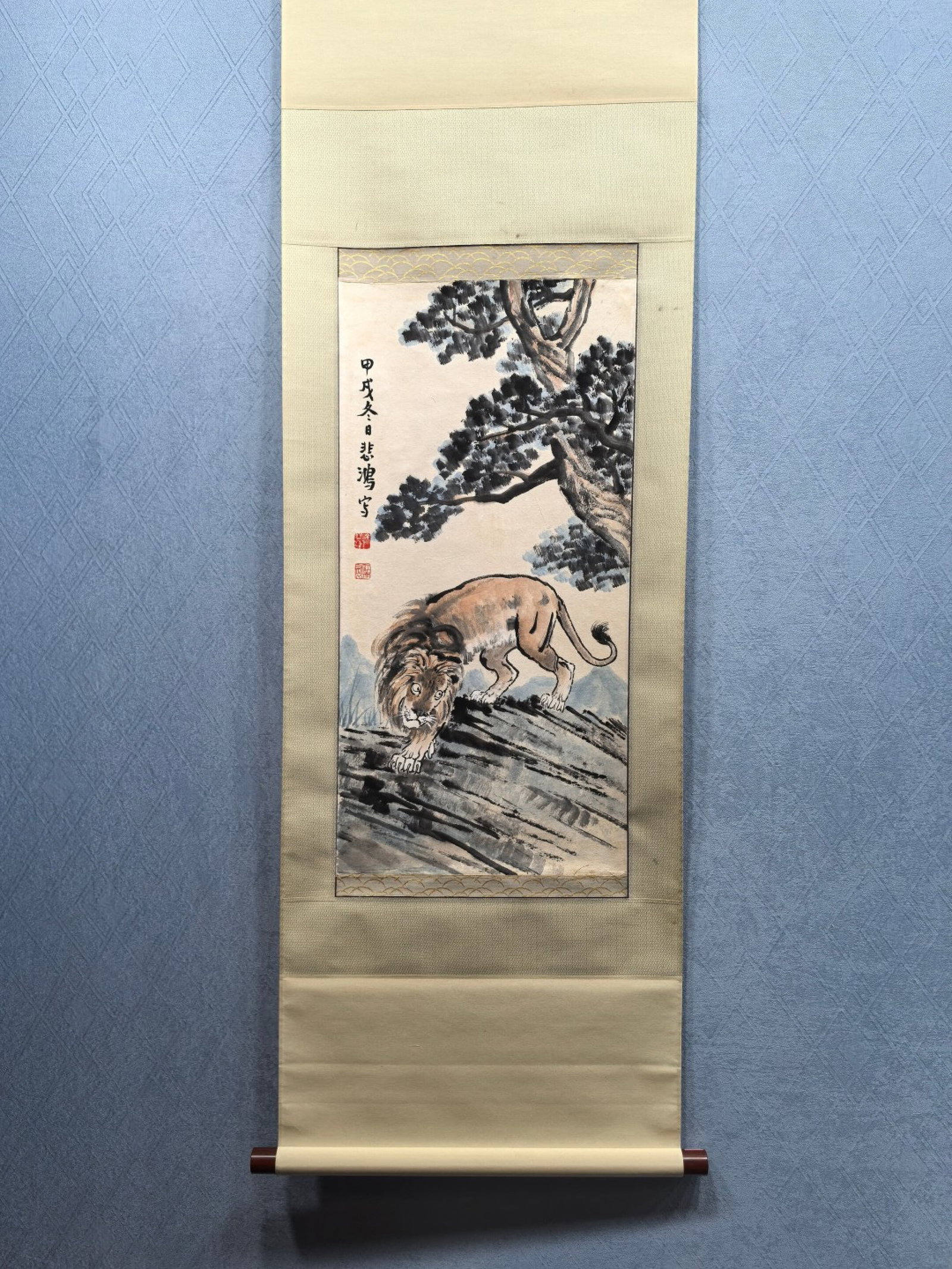 Chinese Ink Animal Hanging Scroll,Ink on Paper: Chinese Ink Animal Hanging Scroll,Ink on Paper,Xu Beihong,Size:13inx26.2in,一副中国水墨纸本动物立轴,徐悲鸿,