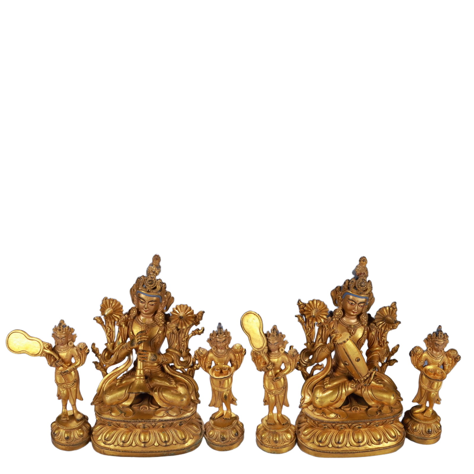 A Set of Solemn Gilt Bronze Buddha Statue: A Set of Solemn Gilt Bronze Buddha Statue,Qing Dynasty, China,Size:7.1inx3.1inx6.7in,Weight:9800g 一套铜鎏金佛像,中国清代