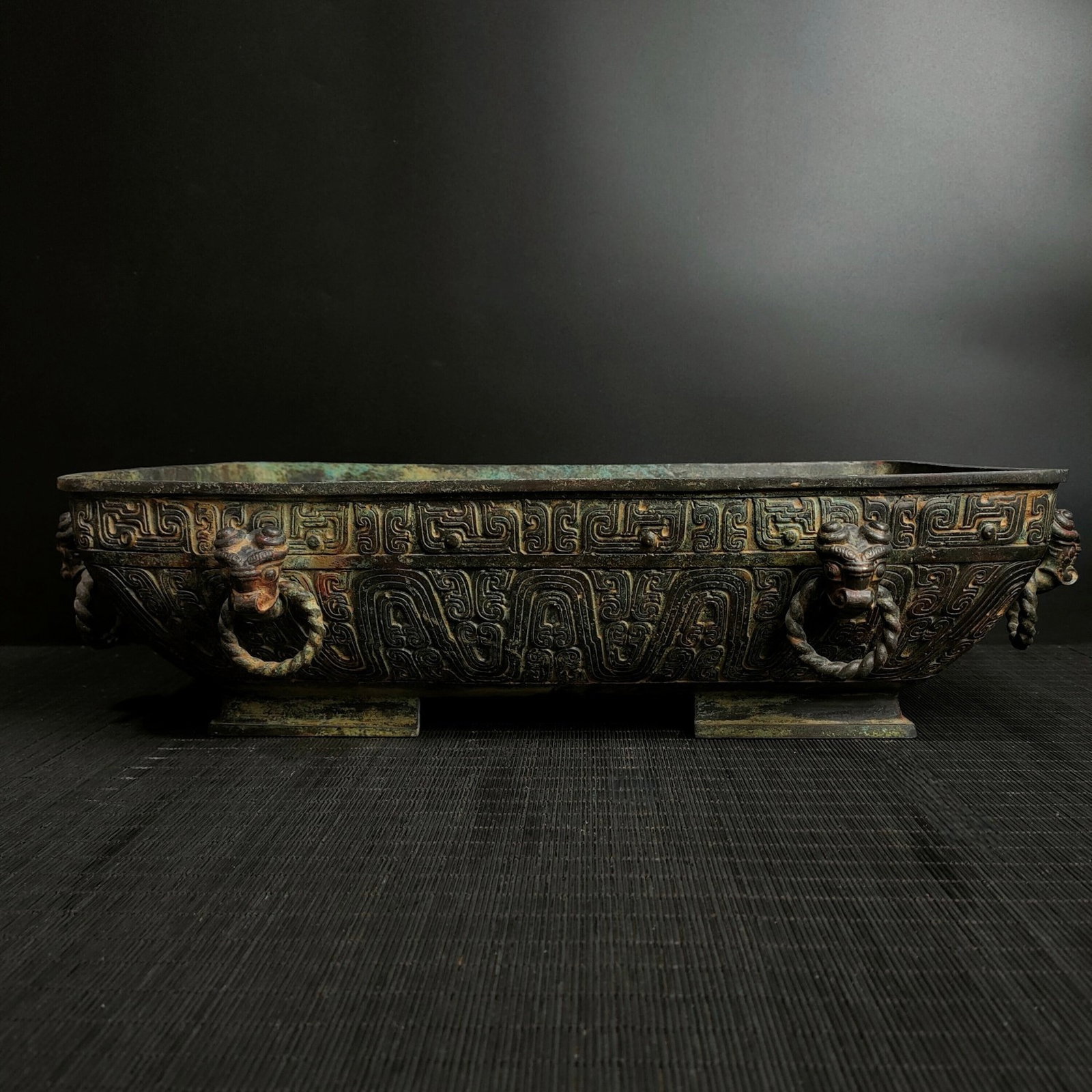 A Fine Rectangular Bronze Plate With Animal?Mask Ears: A Fine Rectangular Bronze Plate With Animal‑Mask Ears,Chinese Shang‑Zhou