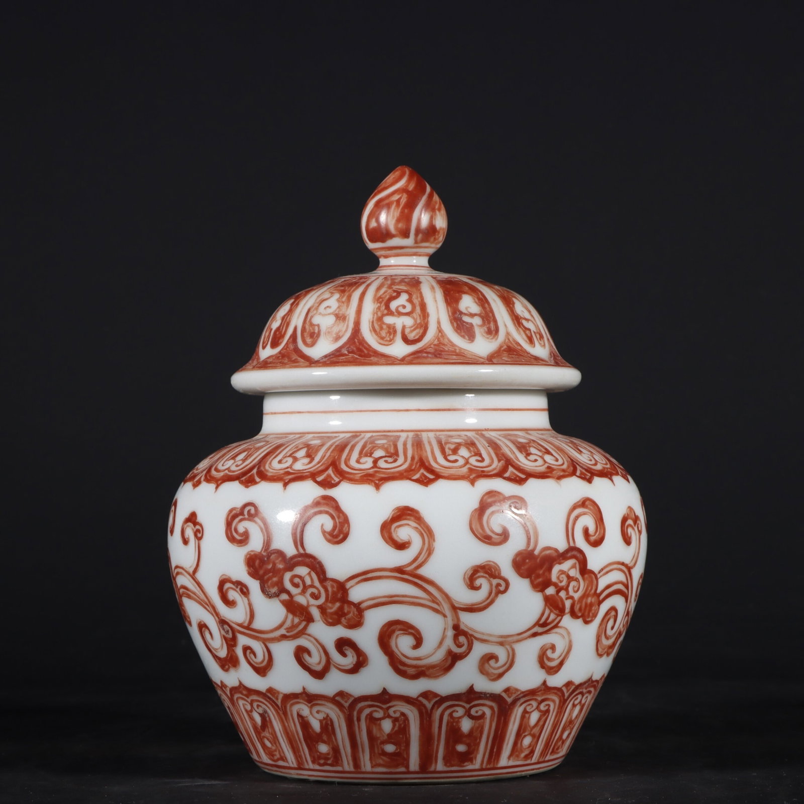An Exquisite Iron Red Covered Jar Painted With Ganoderma And Floral Motifs (1 of 9)