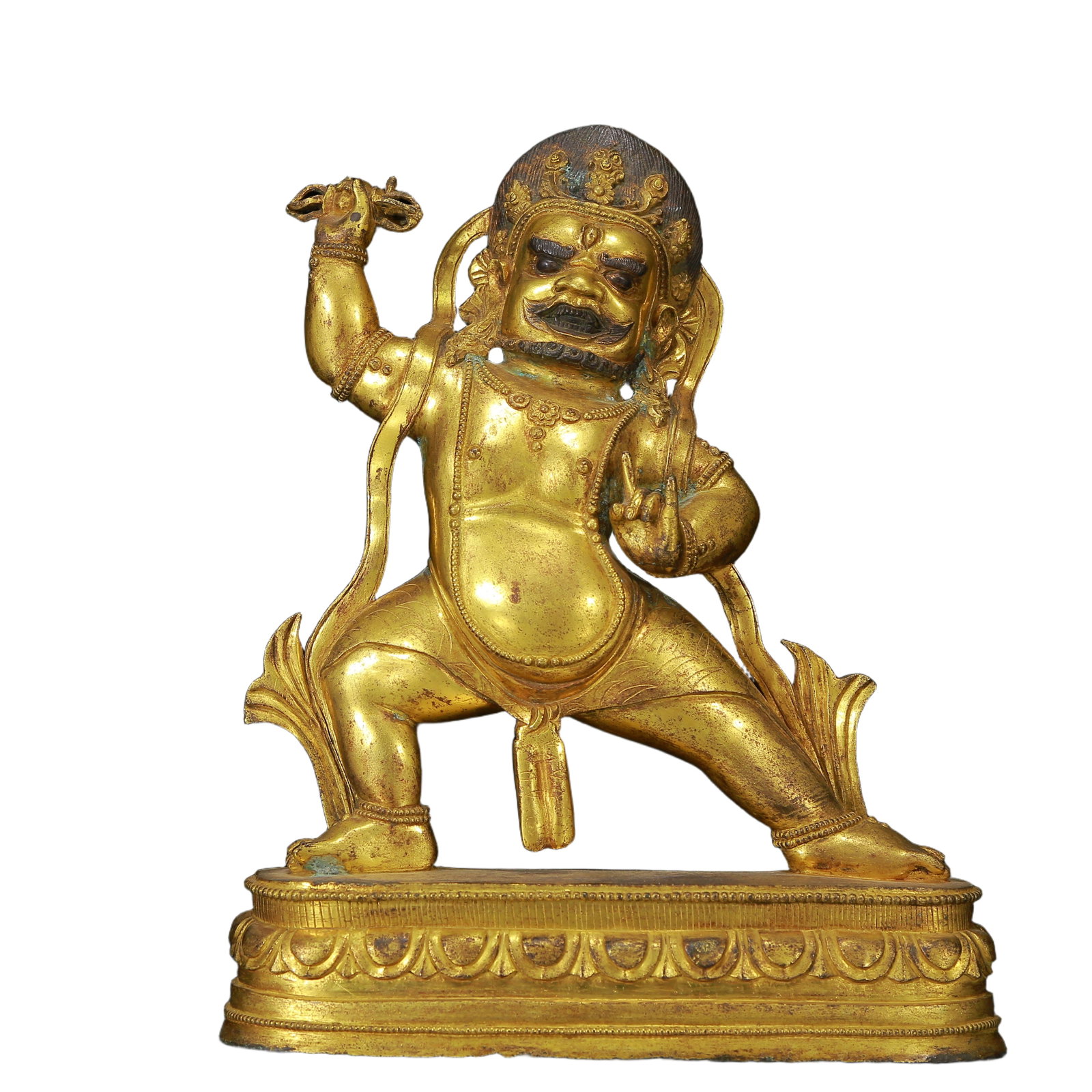 A Solemn Gilt Bronze Statue of Vajra: A Solemn Gilt Bronze Statue of Vajra ,Qing Dynasty, China,Size:8.3inx3.1inx11in,Weight:3750g 铜鎏金金刚像，清代