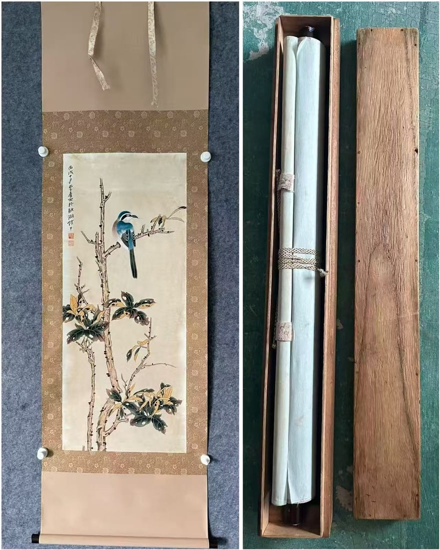 A Chinese Ink-on-Paper Hanging Scroll, Birds: A Chinese Ink-on-Paper Hanging Scroll, Birds,Zhang Daqian,Size:16.1inx38.6in,一副中国水墨禽鸟图纸本立轴,张大&#