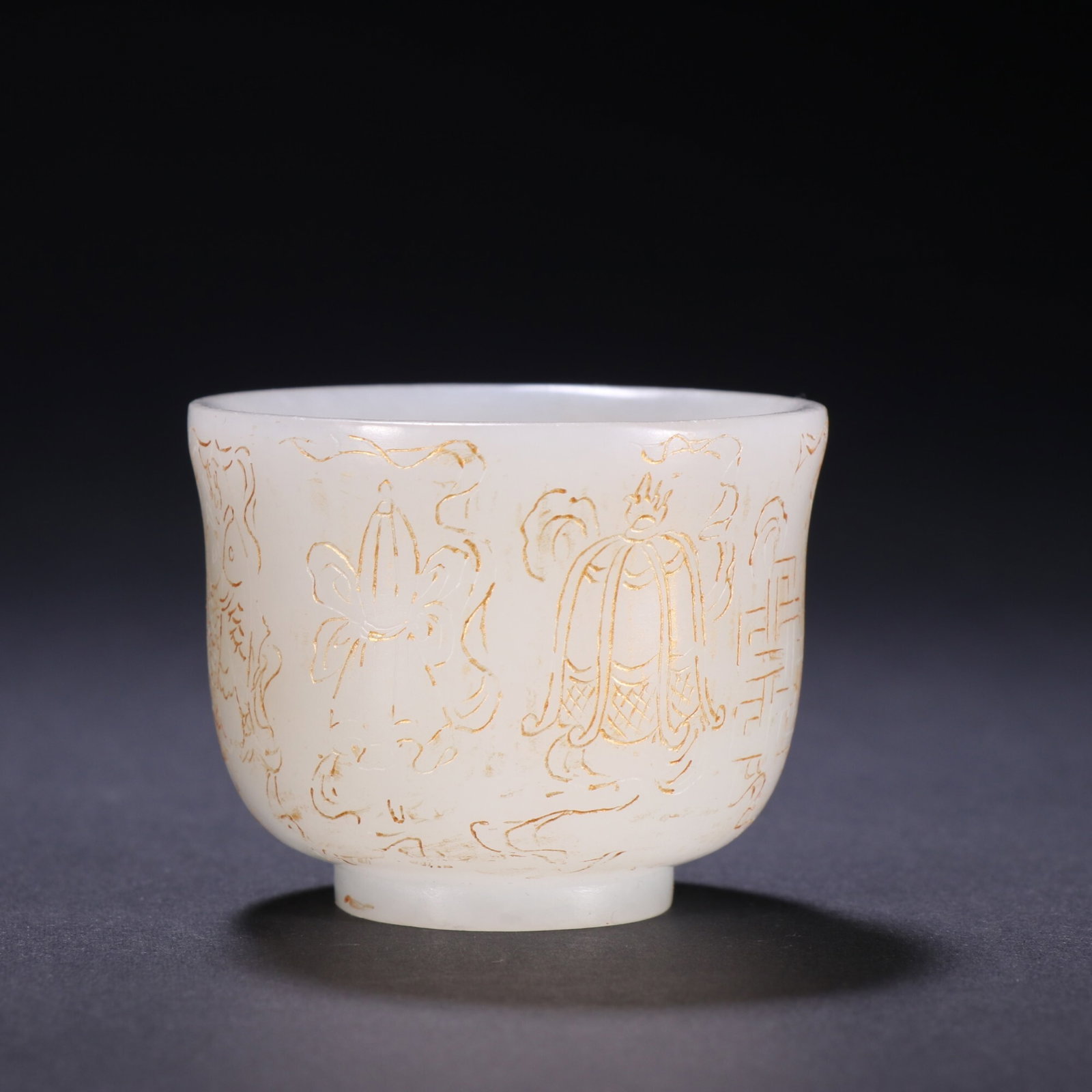 An Exquisite White Jade Cup Carved With Eight Treasures Pattern: An Exquisite White Jade Cup Carved With Eight Treasures Pattern,China Qing Dynasty,Four-Character Qianlong Mark,Dimensions:1.8inx2.2in,Weight:99g,白玉八宝纹玉੗