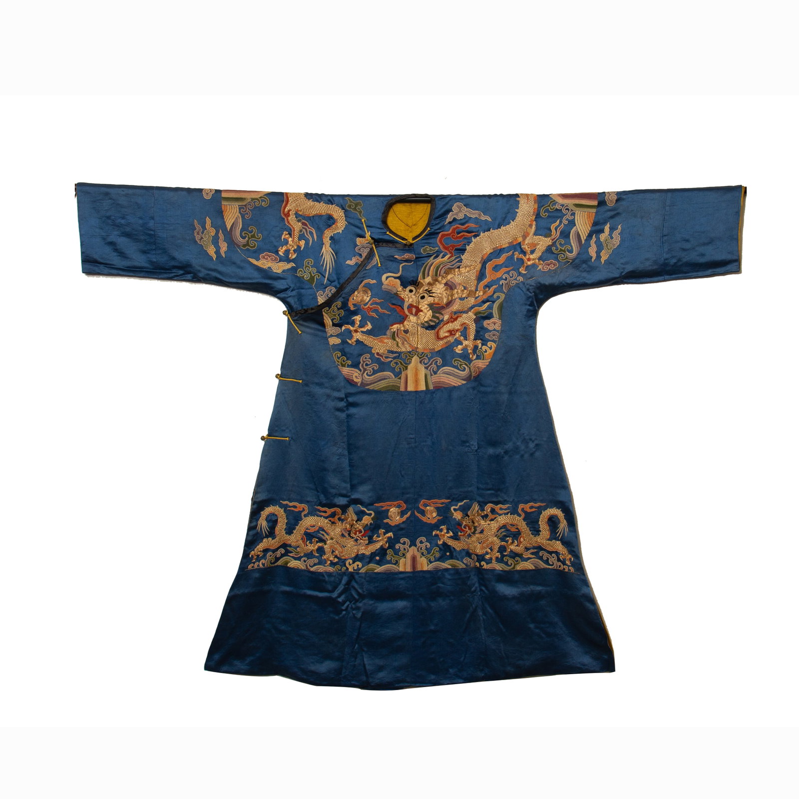 An Exquisite Dragon Robe Colorfully Embroidered With Cloud And Dragon On Blue Satin Base (1 of 15)