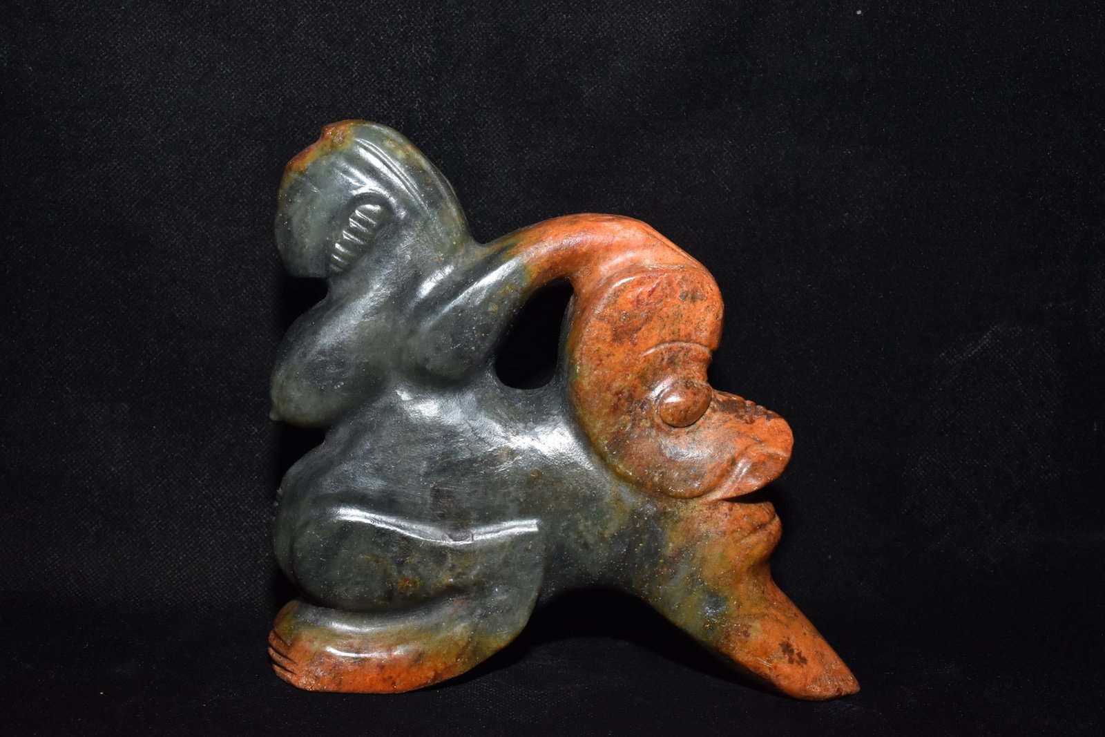 A Fine White Jade Human?Beast Integrated Ornament: A Fine White Jade Human‑Beast Integrated Ornament,Hongshan Culture,Dimensions:7.1inx 6.3in,Weight:1600g,白玉人兽合一摆件,红山文&